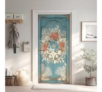 Aspect Vieilli Effet 3D Sticker Porte, Coquillage Corail Papier Autocollant Porte Mural Décoration, Planche Bois Stickers Muraux Amovible PVC 77x200 cm 5Yl275