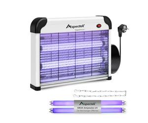 ASPECTEK Tue-Insectes Électrique 20W UV, 2800V Piège à Insectes pour Moustiques, Mouches, Moucherons et Mites, Intérieur, Patio, Jardin et BBQ, 2 Ampoules UV Incluses