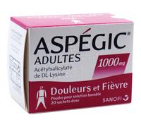 Aspégic 1000mg Adulte Douleurs Et Fièvre Poudre Pour Solution Buvable 20 Sachets