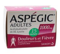 Aspegic Adultes 1000mg Douleurs Et Fièvre Poudre Pour Solution Buvable 15 Sachets
