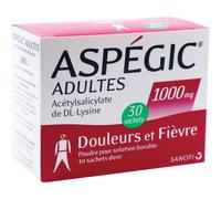 Aspegic Adultes 1000mg Douleurs Et Fièvre Poudre Pour Solution Buvable 30 Sachets