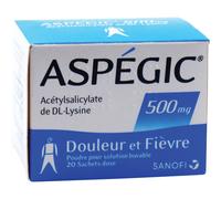 Aspegic Adultes 500mg Douleurs Et Fièvre Poudre Pour Solution Buvable 20 Sachets