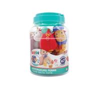 LUDI - Aspergeurs de Bain pour Bébé - 7 Animaux de la Ferme Flottants - Jouets Colorés + Fonction Gicleur - Sécurisé et Résistant - Bocal de Rangement Inclus - 100% PVC, sans Phtalates - Dès 10 Mois