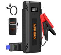 AsperX Booster Batterie Voiture 4000A, Démarreur Batterie Voiture (Jusqu'à Tous Les Véhicules Essence ou 10L Diesel), 12V Chargeur Batterie Voitures avec Lampe LED, Câble de Démarrage et Ecran LCD