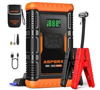 AsperX Booster Batterie Voiture avec Gonfleur,150PSI Booster Compresseur,Portatif Puissant Démarreur Batterie Voiture Jump Starter pour voiture12V (Jusqu'à 8.0L Diesel ou 10.0L Gaz)