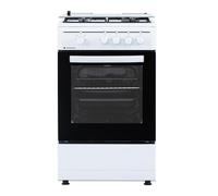Aspes Cuisinière gaz butane, 4 zones de cuisson, four 55 l, blanc, AKG4501. Contrôle manuel, 2 programmes de cuisson, compartiment bouteille, verre à double porte, couvercle rabattable