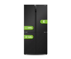 Aspes Réfrigérateur en acier inoxydable foncé, 4 portes. A418800ENFIDDX, capacité 436 litres, pas de givre, flux d’air multiple, 38 dB, porte à sens unique, ouverture à traction par doigt