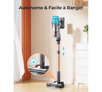 Aspirateur à batterie 550W/45KPa, 60 Mins de temps de fonctionnement, Aspirateur sans fil avec fonction de mise en place, support mural avec station de chargement intégrée, écran tactile