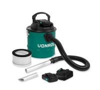 VONROC Aspirateur à Cendres 20V - Réservoir 12L - Filtre HEPA - 2 Batteries 2.0Ah et Chargeur Rapide Inclus