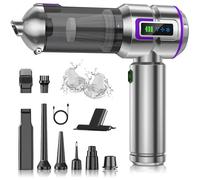 Aspirateur à Main, 25000Pa Aspirateur de Voiture Puissant avec Écran, 4-en-1 Vidage Automatique 1 Touche Aspirateur, Moteur sans Balai avec 3 Vitesses pour Maison/Bureau/Voiture/Poils, Argenté
