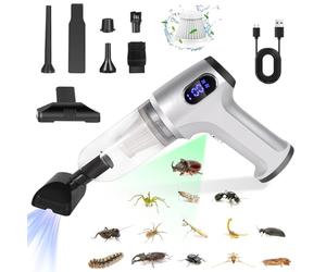 Aspirateur à main sans fil rechargeable, haute puissance pour intérieur avec lampe de poche LED, petit attrape-araignées pour la maison et la voiture (argenté)