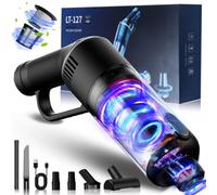 Aspirateur à main sans sac 16000 Pa - Aspirateur à main sans sac - Aspirateur à main sans fil - 120 W - Pour voiture et maison - Filtre lavable + tamis en acier inoxydable - Noir