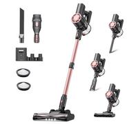 Aspirateur Balai sans Fil, 450W/40Kpa/60 Mins, Aspirateur sans Fil avec Écran LED, Filtration Cyclonique 4 Étapes, Aspirateur pour Tapis,Sols Durs,Poils d'animaux,Aspirateur Balai Léger,Rose