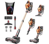Aspirateur Balai sans Fil, 550W/45Kpa/60Mins Aspirateur sans Fil Avec Affichage LED, Anti-enchevêtrement, Brosse pour Canapé, 1,5L, Aspirateur balais pour Tapis,Sols Durs, Poils d'animaux (jaune)