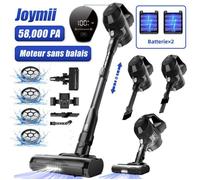 Aspirateur Balai Sans Fil 58,000Pa, 520W Puissant, Batterie 55mins x 2, 110mins d'Autonomie, Système de Cyclone à 8 Cônes d'Air
