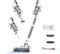 Aspirateur Balai sans Fil, 580W 48KPA, Charge Rapide 2H, Autonomie de 65 Minutes, Aspirateur sans Fil Autoportant avec Écran Tactile LED et Éclairage, Léger, pour Poils d'animaux/Moquette/Sol, Argent