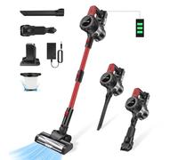 Aspirateur Balai sans Fil sans Sac Multifonctions 6 en 1- Lumière LED - Filtre HEPA Lavable - Puissant -Compact - Léger - 140W - 21V Batterie 3,0 Ah Autonomie 40 Min -Multifonction pour Maison