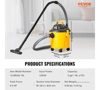 Aspirateur Eau Et Poussière 18 L,Aspirateur D'Atelier Sec Humide Portable Léger,6 Cv Max,Aspiration Et Soufflerie Efficaces Avec Buse,Roulettes,Pour Tapis,Débris,Poils D'Animaux,Orange