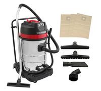 Aspirateur Industriel 80 L 3000 W en Acier Inoxydable Eau et Poussière Nettoyage Commercial Moteur Triple Filtre En Tissu Tuyau 1,5 m Câble 9 m Compatible Sans/Avec Sac [4 Sacs & 4 Accessoires INCLUS]