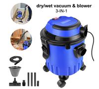 Aspirateur industriel humide et sec 1200W, souffleur, aspiration puissante 19kpa sans sac, capacité 15L, 4 roues pivotantes, cordon d'alimentation 5M, fonction soufflage Bleu
