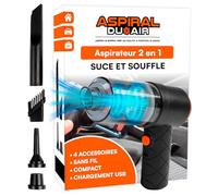 Aspirateur Voiture à Main sans Fil Maison et Bureau - Aspiral DuoAir Mini Aspirateur Souffleur Portable 2en1 avec Chargement USB Rapide et 4 Accessoires Inclus - Dimensions 14x15,5x5,5cm
