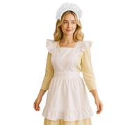 Aspire Tablier de cuisine pour femme rétro en coton à froufrous Tablier Vintage Costume Halloween Party Cadeau, Noël Cosplay Maid Tablier à volants Set Blanc