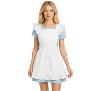 Aspire Tablier de Cuisine rétro en Coton Tablier blanc femme Tablier rétro à Volants Costume de ménage Tablier Servante