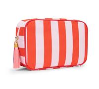 Aspire Trousse de maquillage en toile à rayures larges avec tirette à fermeture éclair - Grande trousse de toilette de voyage - Rouge/rose