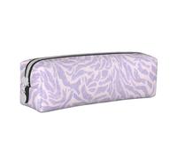 ASPOIJHN Trousse de rangement compacte et légère en cuir avec motif imprimé feuille violette pour étudiants, garçons, filles, adultes, blanc, Taille unique, Ensemble cartable