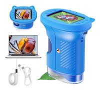 Aspoven Microscope numérique à main 1000x pour enfants, microscope 4K avec écran de 2,4", grossissement 200-1000x, jouet éducatif STEM portable pour garçons et filles (bleu)