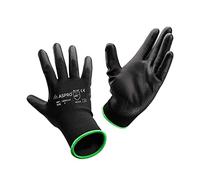 ASPRO 20 Paires de Gants Jardinage et Travail - Gants de Travail Noirs en Nylon Enduit de PU pour Construction, Jardinage, Mécanique, Manutention etc. - Gants de Manutention, taille 9 (L)