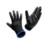 ASPRO 20 Paires de Gants Jardinage et Travail - Gants de Travail Noirs en Nylon Enduit de PU pour Construction, Jardinage, Mécanique, Manutention etc. - Gants de Manutention, taille 8 (M)