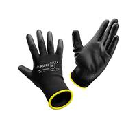 ASPRO 20 Paires de Gants Jardinage et Travail - Gants de Travail Noirs en Nylon Enduit de PU pour Construction, Jardinage, Mécanique, Manutention etc. - Gants de Manutention, taille 7 (S)