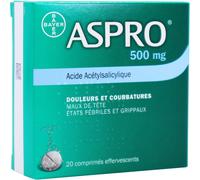 Aspro Effervescent 500mg Acide Acétylsalicylique 20 Comprimés Effervescents
