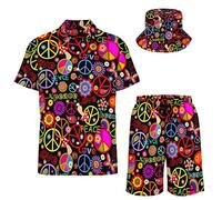 AsqLdQM Lemons Ensemble 2 pièces chemises et shorts pour homme avec chapeau cloche, Funny Peace and Love, XL
