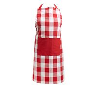 Asquare Tablier de cuisine 65 x 85 cm - Tablier respirant 100% coton - Tablier de cuisine réglable avec 2 grandes poches - Tablier de barbecue pour homme et femme, Rouge/blanc (carreaux)