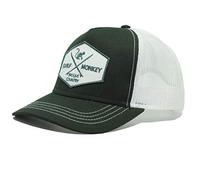 asquette Trucker pour Homme - Visière Semi courbée - Taille Unique - 5 Panneaux - Ajustable par réglette Plastique rétro Snapback - Surfer sur Le Pays Basque (Vert/Blanc)