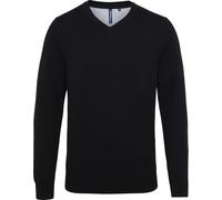 Asquith & Fox Hommes Coton Riche Col V Pull RW5188 (3XL) (Noir)