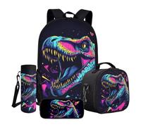 ASQVTIFE Ensemble de 4 sacs à dos d'école de 43,2 cm, boîte à déjeuner isotherme, léger et décontracté pour enfants, Dinosaure coloré, taille unique