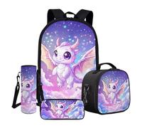 ASQVTIFE Ensemble de sacs d'école pour enfants avec boîte à déjeuner et bouteille d'eau et sac à dos de voyage pour petits garçons et filles, Dragon rose, Taille unique