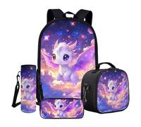 ASQVTIFE Ensemble de sacs d'école pour enfants avec boîte à déjeuner et bouteille d'eau et sac à dos de voyage pour petits garçons et filles, Dragon mignon, Taille unique