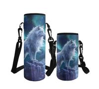 ASQVTIFE Manchon de bouteille d'eau avec bandoulière réglable pour enfants en néoprène isolé Galaxy Wolf avec sangle pour bouteilles en acier inoxydable, verre et plastique