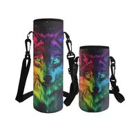 ASQVTIFE Wolf Porte-bouteille d'eau en néoprène avec sangle pour enfants, garçons et filles, manchon isotherme pour bouteille d'eau élémentaire avec bandoulière réglable pour bouteilles moyennes en