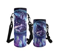 ASQVTIFE Wolf Porte-bouteille d'eau pour garçons avec bandoulière réglable 500 ml en néoprène - Sac isotherme pour bouteille d'eau - Attrape-rêves - Pochette à bandoulière - Sacs d'extérieur - M