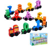 ASQzhuLIWing Lot de 12 Mini Trains magnétiques en Bois Little Lion, Jouet éducatif, idéal pour l'apprentissage des nombres des Enfants