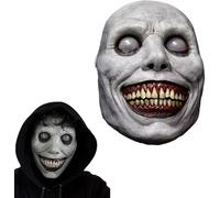 ASQzhuLIWing Masque d'exorciste gris masque de démon souriant effrayant, masque d'horreur en latex pour costumes de cosplay d'Halloween