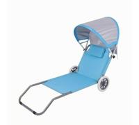 AsrMyjcx Chaise Longue Pliable avec Roues Stable, Bleu, Coussin Carré | Réglable, Confortable, Chaise Longue avec Pare-Soleil, pour Camping, Jardin