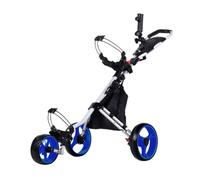 AsrMyjcx Chariot de Golf Pliable Trois Roues Chariot Poussable Trolley Poussette Golf Support Sac Cadre en Alliage Léger avec Blocage de Roue Adapté aux, Argenté Et Bleu