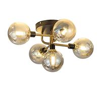 Assayage de Plafond Verre en Or Milieu du siècle, 5 Lights Moderne Vintage Place pour LA Champ SALLAGE CUITSION Ferme à Manger, Sputnik Chandelier-Gold. Abat-Jour Brun