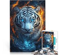 Assemblage du modèle Tigre de Sibérie feu Bleu Puzzle 1000 pièces pour Adolescents 50x75cm Cadeaux du Père Noël Secret pour Les Personnes de 14 Ans et Plus